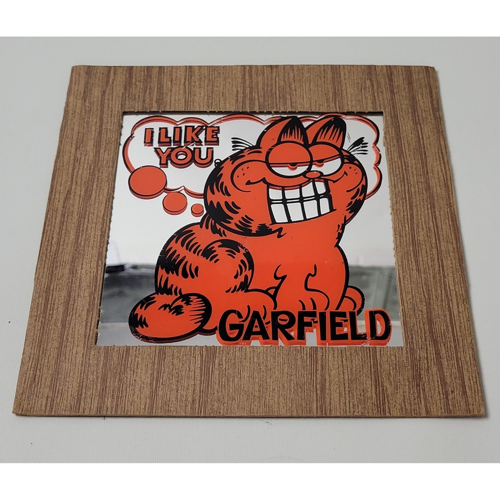 Vintage Garfield I Like You Glass Carnival Prize Mirror 8x8 1980s
